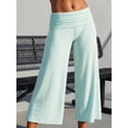 thumbnail image 4 of Argulvti Women's Capri Pants Fold Over Waistband Low Rise Solid Color Wide Leg Cropped Lounge Trousers, 4 of 9