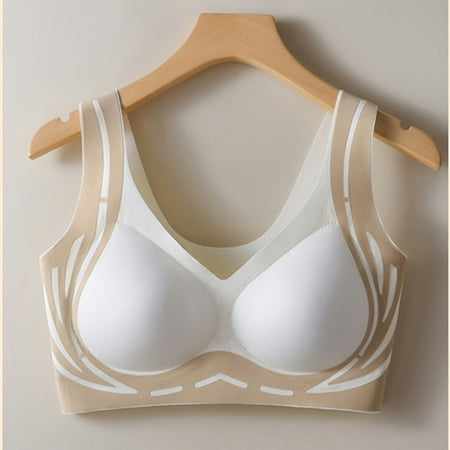 PRORMOOW Women s Sports Bras  Womens Seamless Bra  Plus Size Bras  Wireless Bras  Push Up Bras  Women s Large Size Seamless Steel Ring Sports Gathering Fixing Cup Bra  White  34