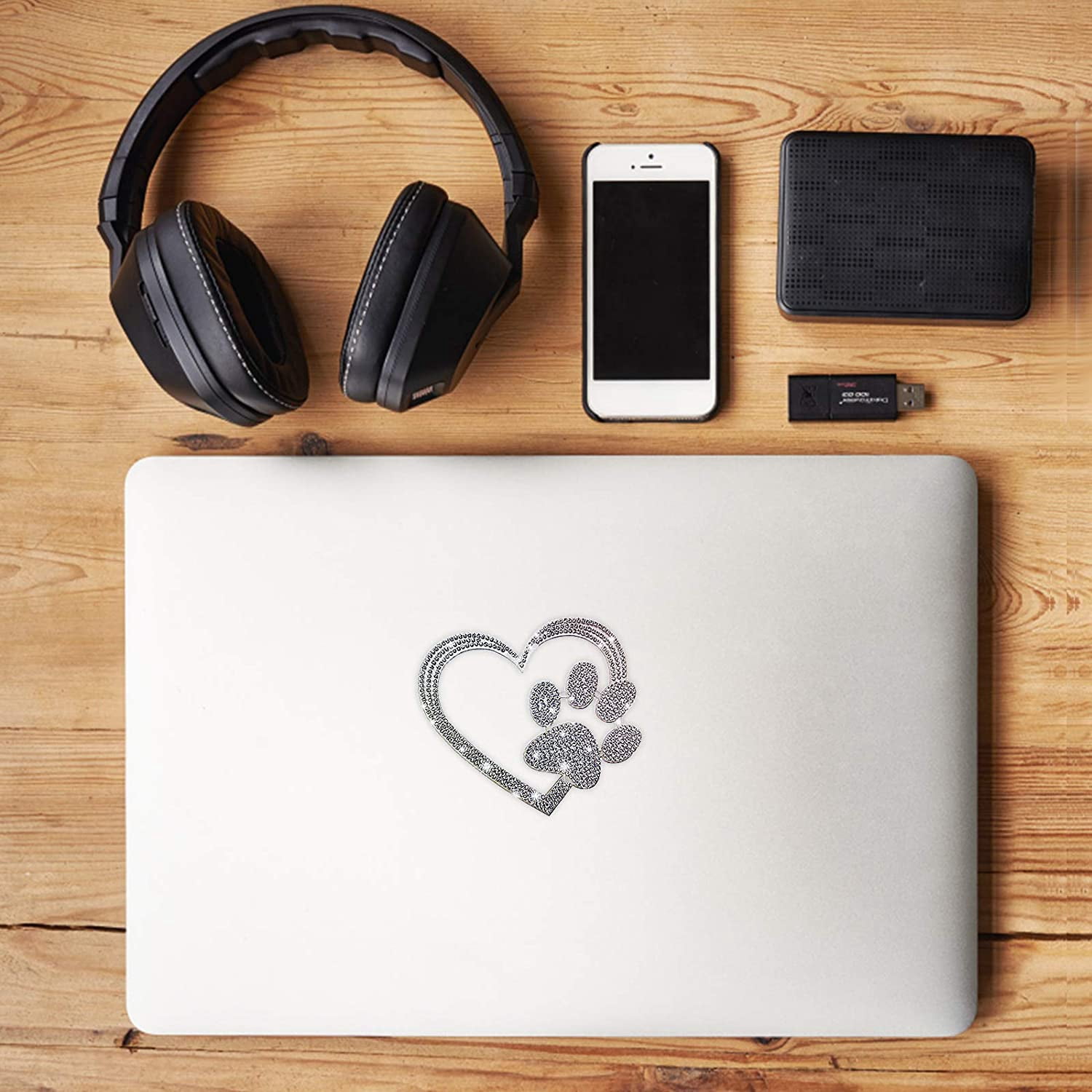car Bling Stickers and Decals, Cars Walls Laptop Luggage Bling Rhinestone Stickers, Heart with Dog paw(4 X 3.5 Inch)