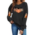 thumbnail image 2 of TKLPEHG Womans Thanksgiving Sweatshirts Plaid Polka Dots Pumpkin Graphic Sweatshirt Fall Fashion Crew Neck Holiday Tops Long Sleeve Casual Pullover (Black,S), 2 of 6