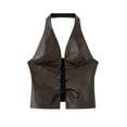 thumbnail image 5 of Bustier Tops for Women Pu Leather Lace Up Deep V Neck Backless Halter Crop Top Rave Outfits, 5 of 5
