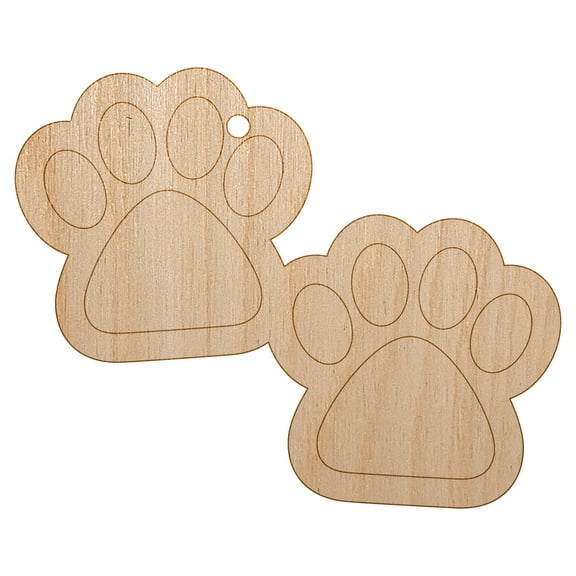 Paw Prints Pair Dog Cat Wood Holiday Christmas Tree Ornament Unfinished DIY Pre-Drilled Craft