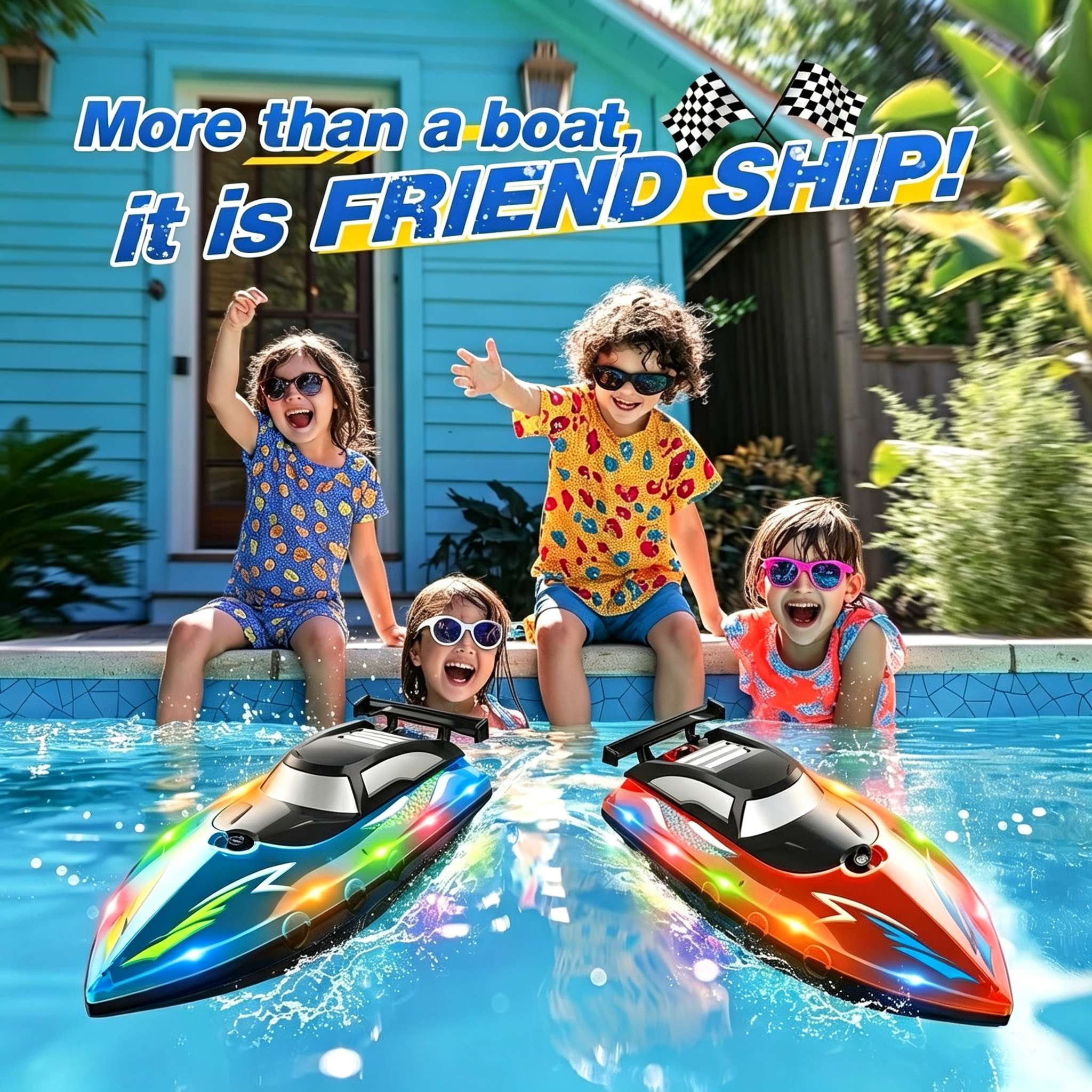 Tigozz RC Boat with LED Lights for Adults and Kids, 2.4GHz Fast Remote Control Speedboat for Lakes and Pools, Motorized High Speed Water Toys, Blue