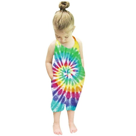 

THE WILD Toddler Kids Baby Girls Strap Rainbow Tie Dyed Romper Jumpsuit Outfits