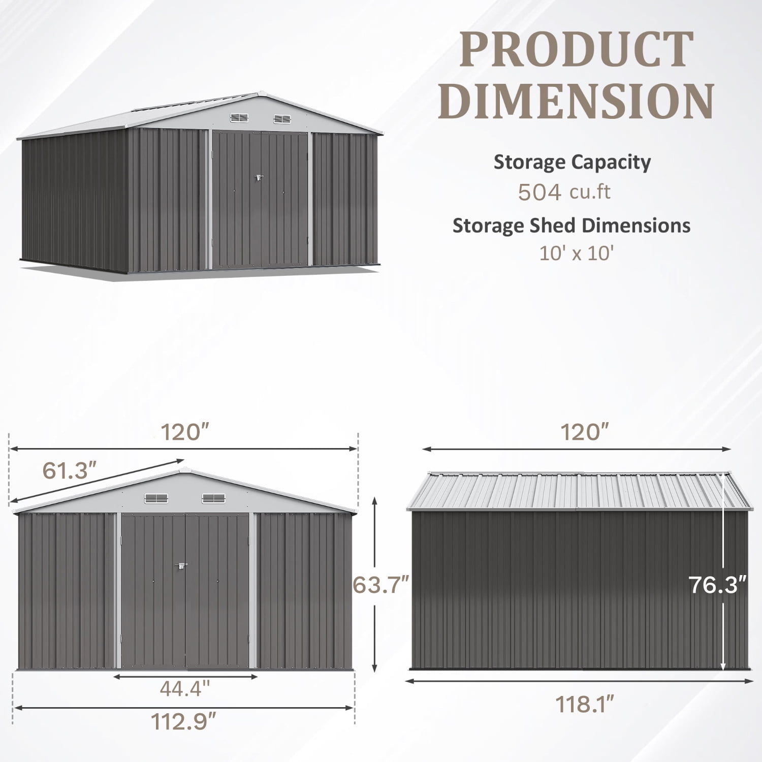 Devoko 10x10ft Metal Storage Shed, Large Outdoor Garden Shed with Lockable Door, Durable Steel Utility Shed for Backyard, Gray