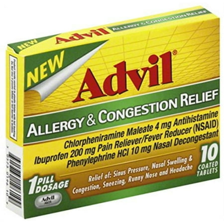 5 Pack Advil Allergy & Congestion Relief 10 Coated Tablets Each