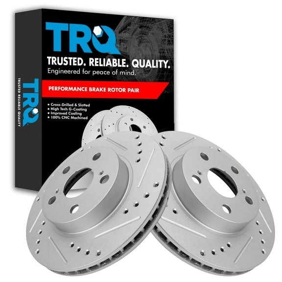 TRQ Front Performance Brake Rotors Set Premium G-Coated Cross Drilled & Slotted Fits Select 2004-2009 Toyota Prius