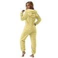 thumbnail image 3 of Womens Onesies Pajamas Warm Sherpa Romper Sleepwear One Piece Loungewear with Bear Ear (Yellow XL), 3 of 8