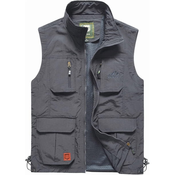 langtato - Chaleco sin mangas para hombre, casual, ligero, de secado rápido, pesca, caza, fotos, sin mangas, con bolsillos,Gris,Chica