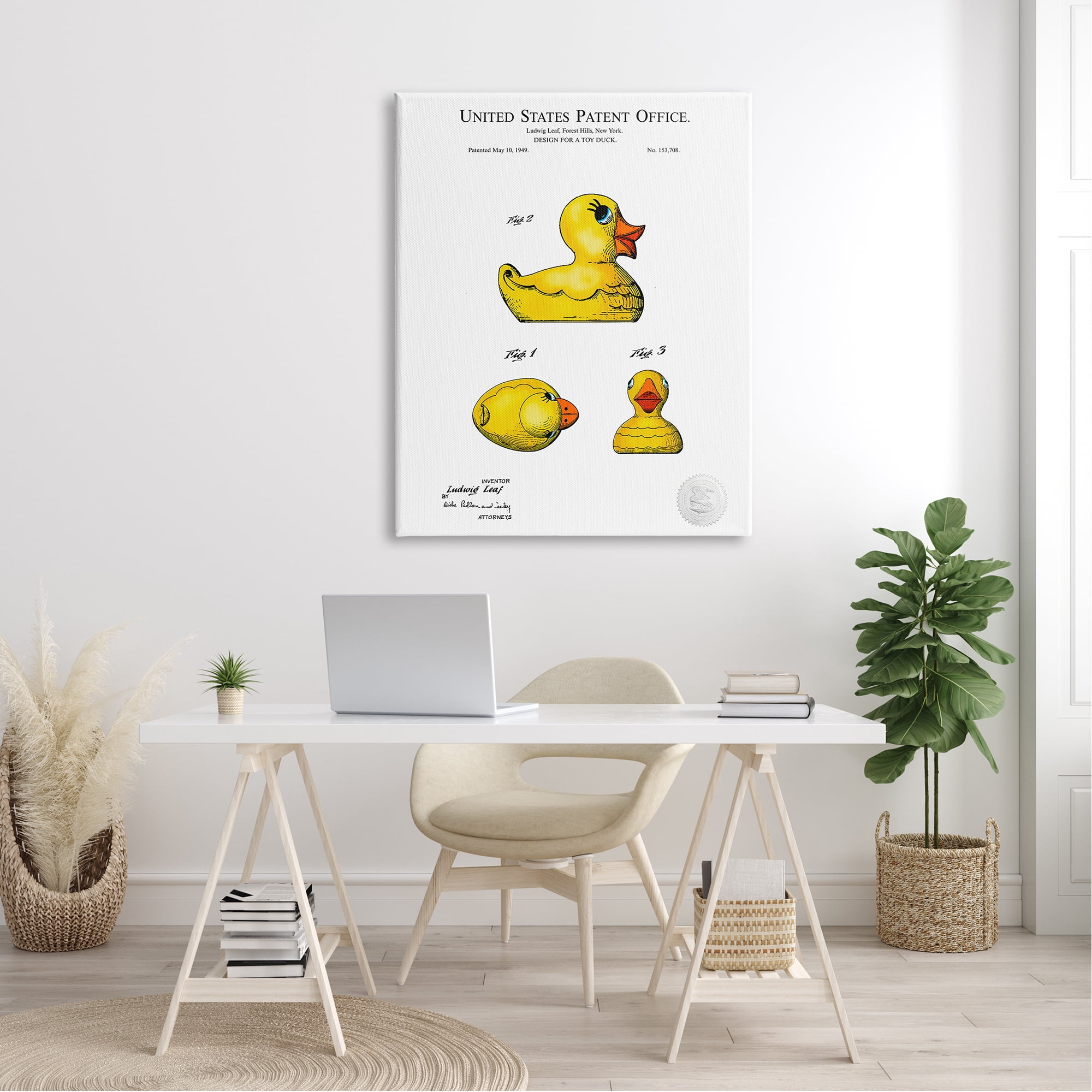 Stupell Industries Toy Rubber Duck Yellow Patent Design Diagram Canvas Wall Art, 36 x 48, Design by Karl Hronek