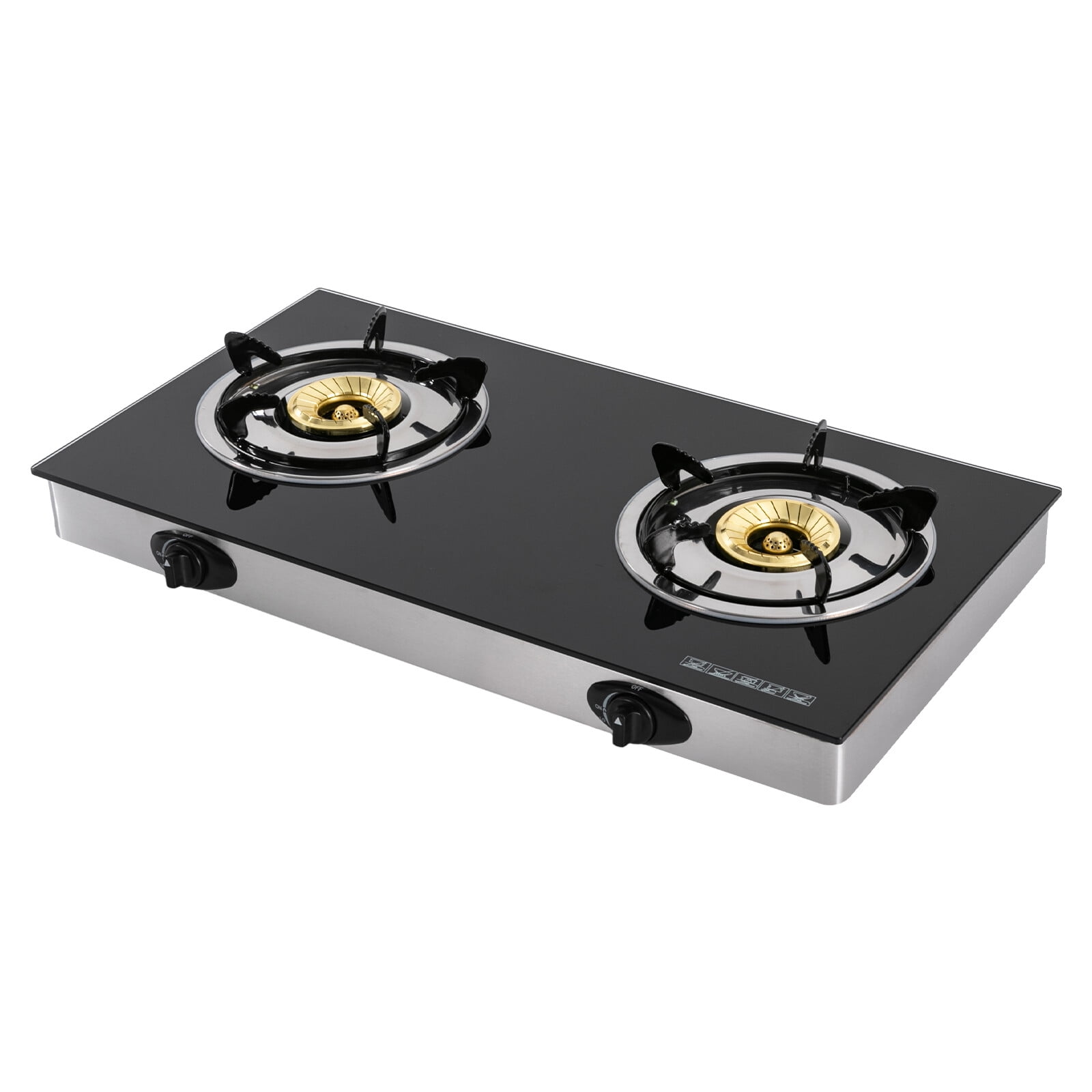 2-Burner Gas Stove,Countertop Gas Stove Portable Double Auto Ignition LPG Stove with Boiler Brackets,Outdoor 2-Burner Propane Gas Cooktop for Kitchen,Camping,RV