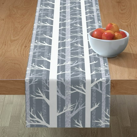 

Cotton Sateen Table Runner 72 - Winter Woods Forest Trees Branches Mod Ice Gray White Christmas Print Custom Table Linens by Spoonflower