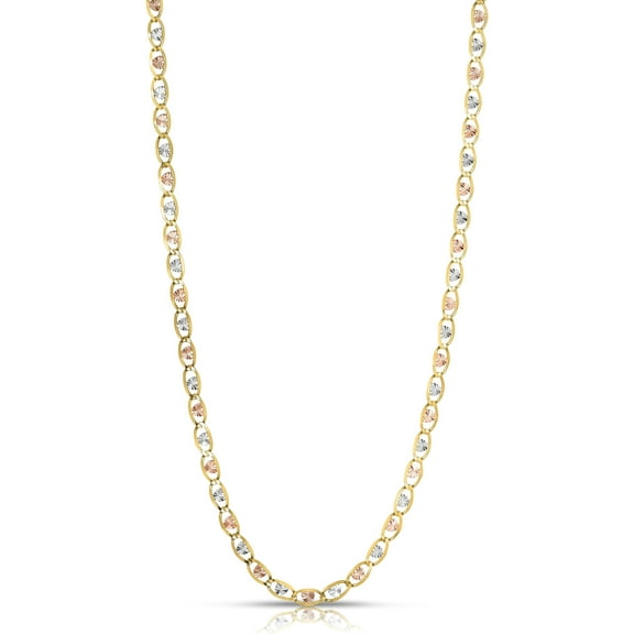 Floreo 10k Tri-Color Gold 3.5mm Valentino Heart Link Chain Necklace