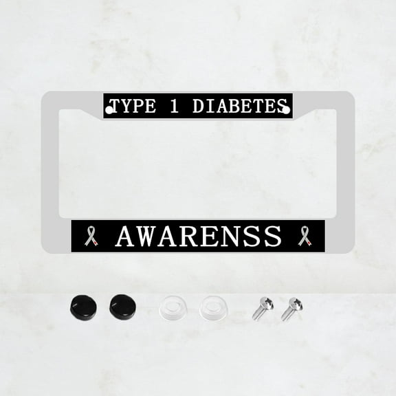 Type 1 Diabetes License Plate Prame Aluminum Rust-Proof Auto Parts License Plate Decorative Screws Fit Standard 2 Holes 1 U.S. License Plate, 12.2x 6.3 Inch
