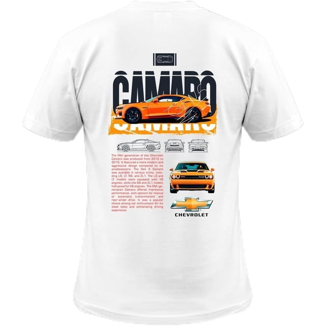 Playera Auto Chevrolet Camaro impresión Espalda Manga Corta - Cuello Redondo - Hombre o Mujer con impresión DTG Full Color