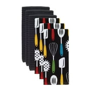 Solid and Print Kitchen Towel, Six Pack, Utensils