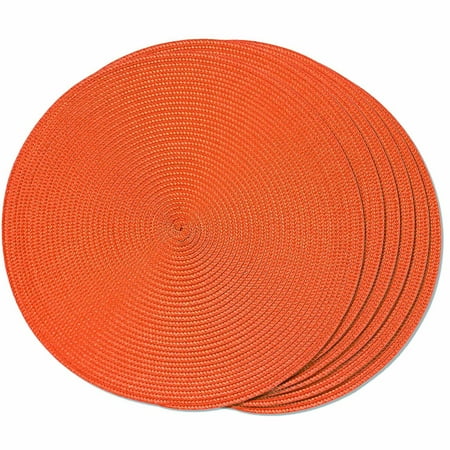 

Orange Placemats Set of 6 Table Mats for Dining Tables Woven Washable Non-Slip Round Braided Place Mats for Party Holliday