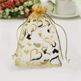 thumbnail image 2 of 100Pcs 9x12cm Sheer Drawstring Heart Organza Jewelry Gift Bags (Gold), 2 of 7