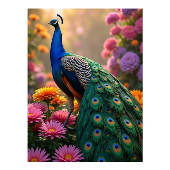 Diamond Art Kit for Adults, Peacock Among Vibrant Flowers Diamond Painting for Adults Beginners, DIY Diamond Art Painting Kits, 5D Diamond Painting Crafts for Home Decor 12x16 Frameless