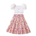 thumbnail image 2 of RYDCOT Two Piece Skirt Sets for Little Girls Clothes Summer Outfits Short Sleeve Tops Round Neck Tops Floral Ruffle Skirt Set for Girls 6-14 T Flash Deal White, 2 of 9