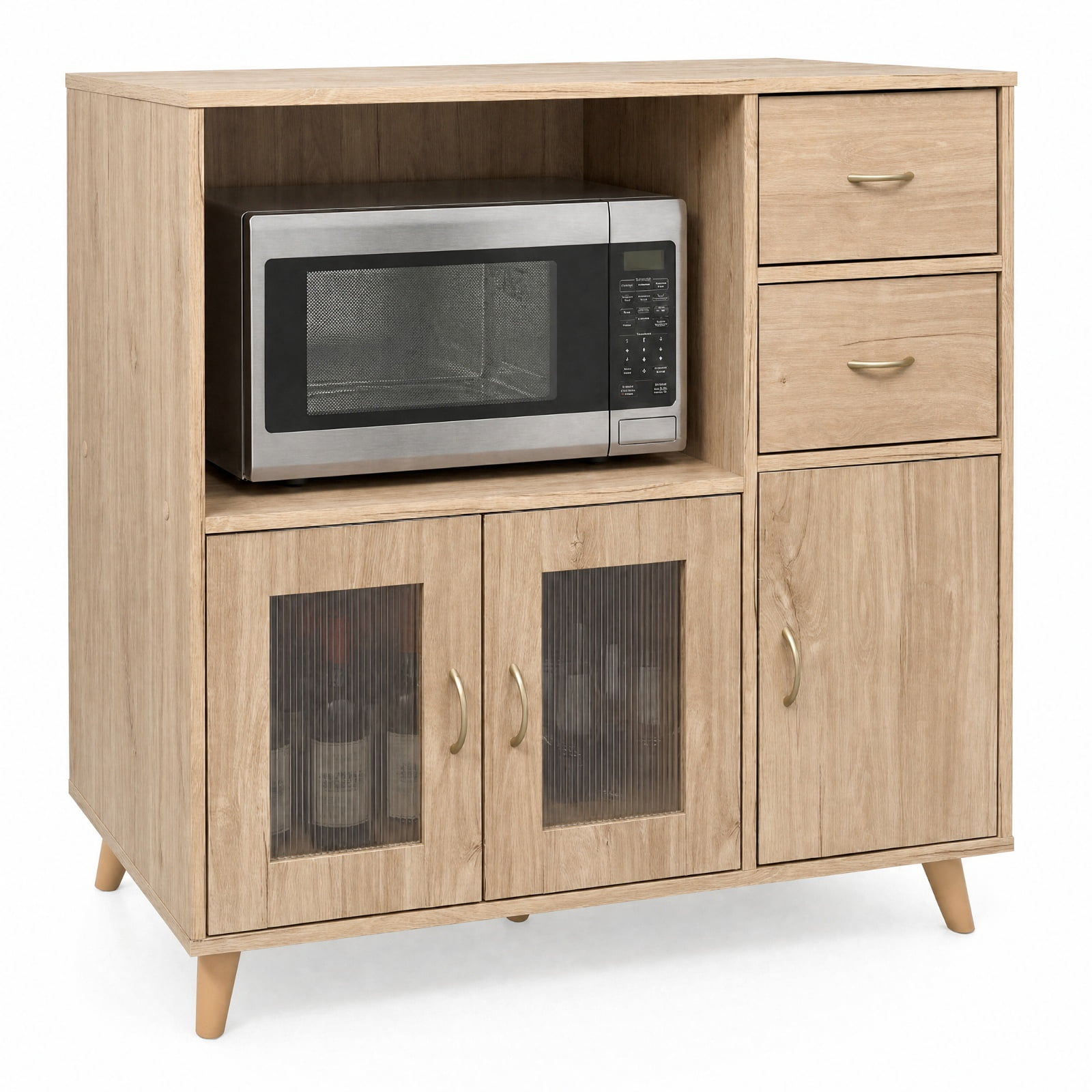 Furnibear 36 Inch Sideboard Buffet Cabinet with Open Compartment for Kitchen Dining Living Room Buffet Storage Server, Natural
