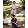 thumbnail image 3 of Men 2 Piece Linen Outfit Suitable for Indoor & Outdoor Beach Button Down Shirt Casual Loose Pant Sets L, 3 of 6