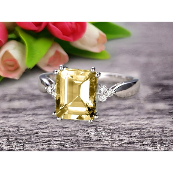 7x5mm Emerald Cut 1.25 Carat Champagne Diamond Moissanite Engagement Ring Anniversary Gift On 10k White Gold