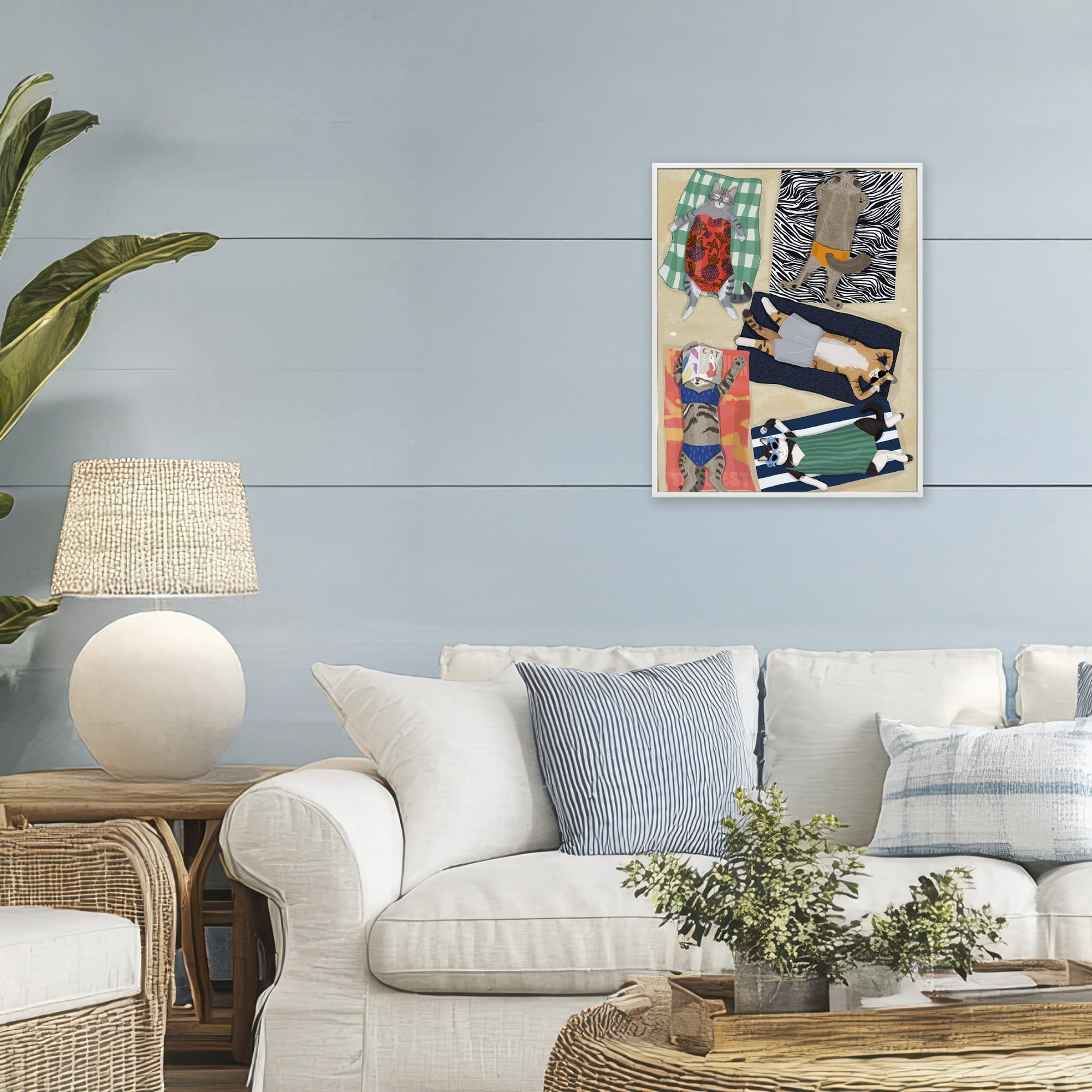 Stupell Industries Summer Sunbathing Cats White Framed Giclee Art, design by Hanna Melin