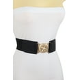 thumbnail image 2 of Women Black Elastic Belt Gold Metal Flower Buckle Size S M, 2 of 17