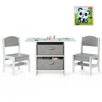 Costway Babyjoy Kids Art Play Wood 2-Piece Chair and Storage Activity Table Set, Grey/White