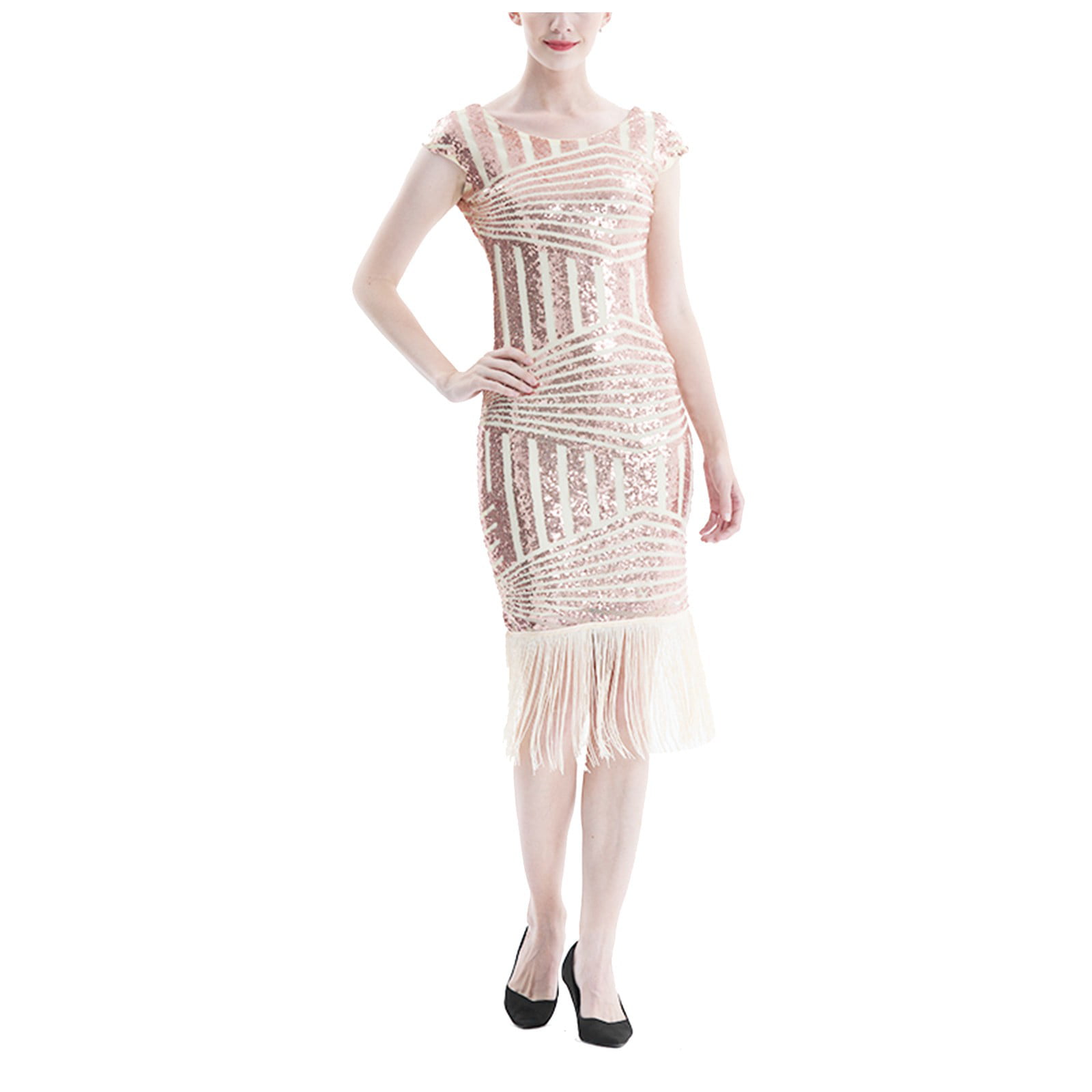 US Womens Shiny Sequins Dress Beaded Tassels Hem Flapper Cocktail 1920s Dresses