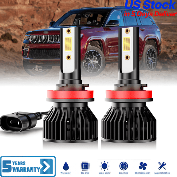 AQJ For Jeep Grand Cherokee 2019-2021 H11 LED Headlight Bulbs Kit 6000K White 10000LM High/Low Beam