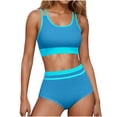 thumbnail image 4 of Dxzfnsa Womens Split Swimsuits Women's Trendy Two Piece Solid Color Bathing Suits Lightweight Round Neck Tanks High Waisted Shorts, 4 of 9