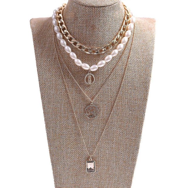 Nuevo collar con colgante de perlas de temperamento retro, cadena de clavícula multicapa de perlas creativas para mujer