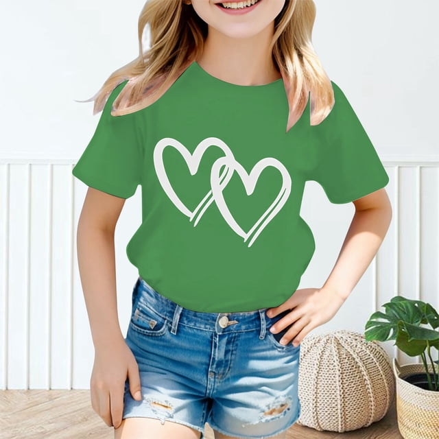 T-shirts pour Filles Col Rond Imprimé Manches Courtes Été pour Adolescentes 11-12 Ans Mode Filles