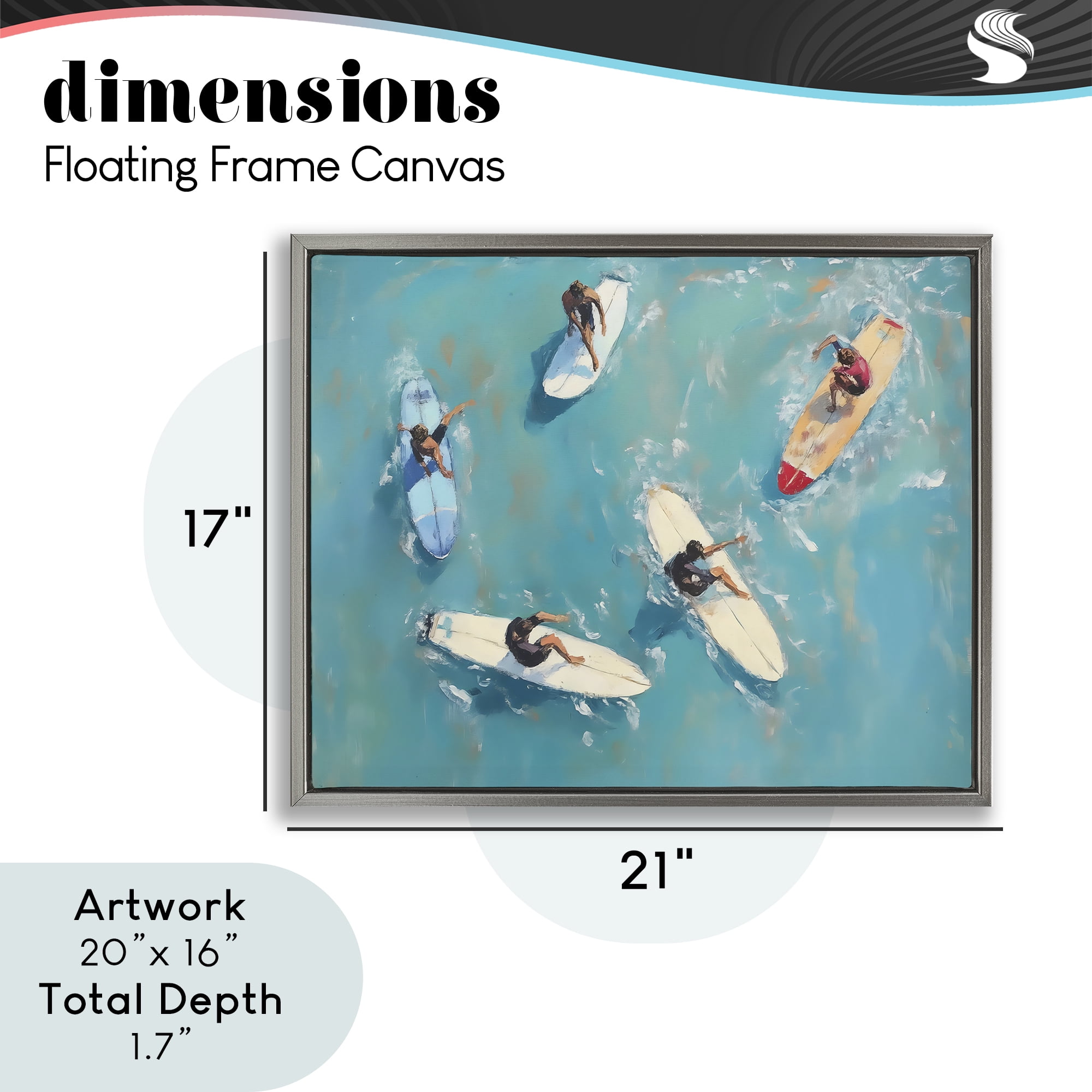 Stupell Industries Group of Surfers at Sea Gray Framed Floater Canvas Wall Art, design by LSR Design Studio
