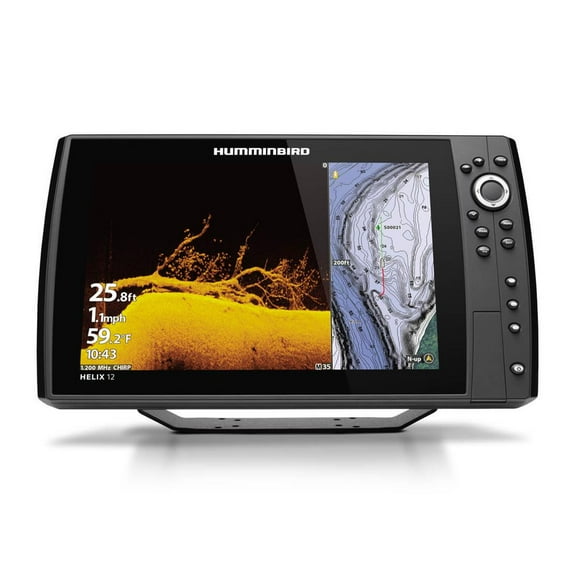 Humminbird Fish Finder 411440-1 Helix 12 Mega Di; Use To Find Fish And Identify Buoys/Day Markers/Hazards/Marinas/Contours/Depth Markers; 12.1 Inch LCD Display; 1280 x 800 Pixels Resolution