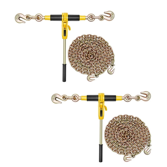 KFFKFF Ratchet Chain Binder with 5/16 in x 10 ft G80 Chains, 8000 lbs Load Capacity, Chains and Binders Set for Securing, Towing, Logging, and Lifting Tasks