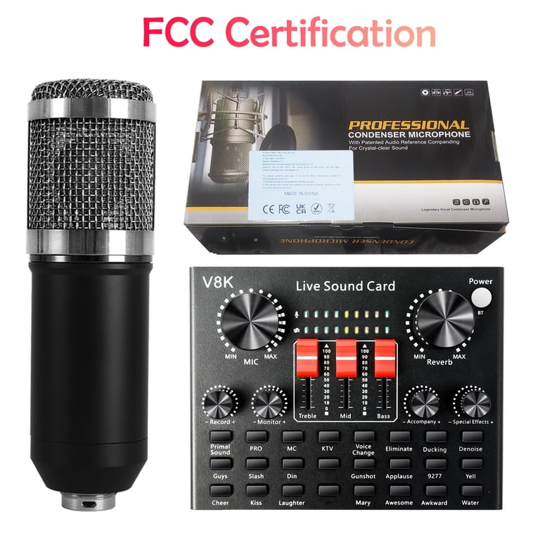 Podcast Equipment Bundle for 2, V8K Live Sound Card with BM800