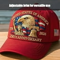 thumbnail image 2 of Eagle & Liberty,United States 250th Anniversary Hat USA 250th Anniversary Hat Adjustable Printed Patriotic Baseball Cap for Men Women（Red）, 2 of 7