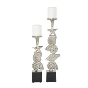 DecMode 2-Candle Silver Aluminum Shell Candlesticks, Set