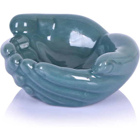 Ceramic Hands Bowl Dish Sculpture, Giving Hands Candy Holder for Succulent Planter, Crystal Rock Holder, Office, Keys Bowl for Entryway Table (Blue)