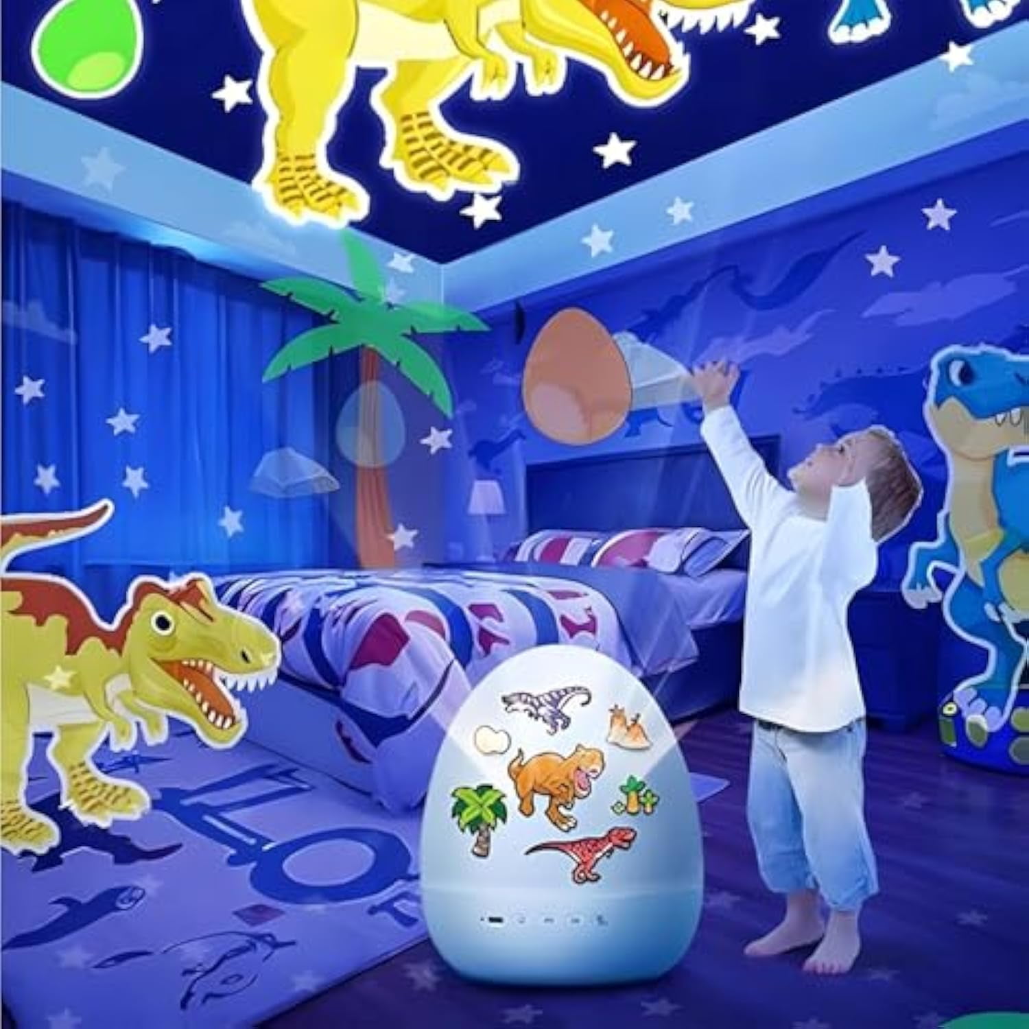 Dinosaur Egg Night Light Projector, Dinosaur Night Lights Projector, 360° Rotation & 21 Effects, Slient Lights for Ceiling, 8 Sleep Sounds, 360° Rotation,Projection Lights for Bedroom