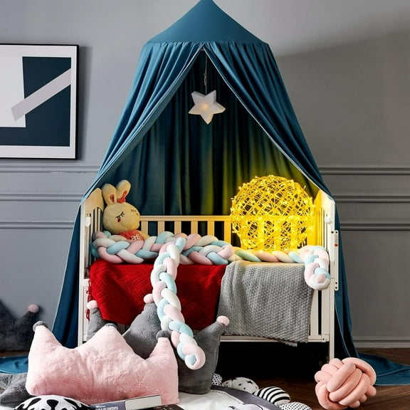 KOGITI Bed Canopy for Girls, Soft Smooth Playing Tent Canopy Girls Room Decoration Princess Castle, Dreamy Mosquito Net Bedding, Extra Large Full Queen Size Bed Canopies Decorate (Calcium Blue)