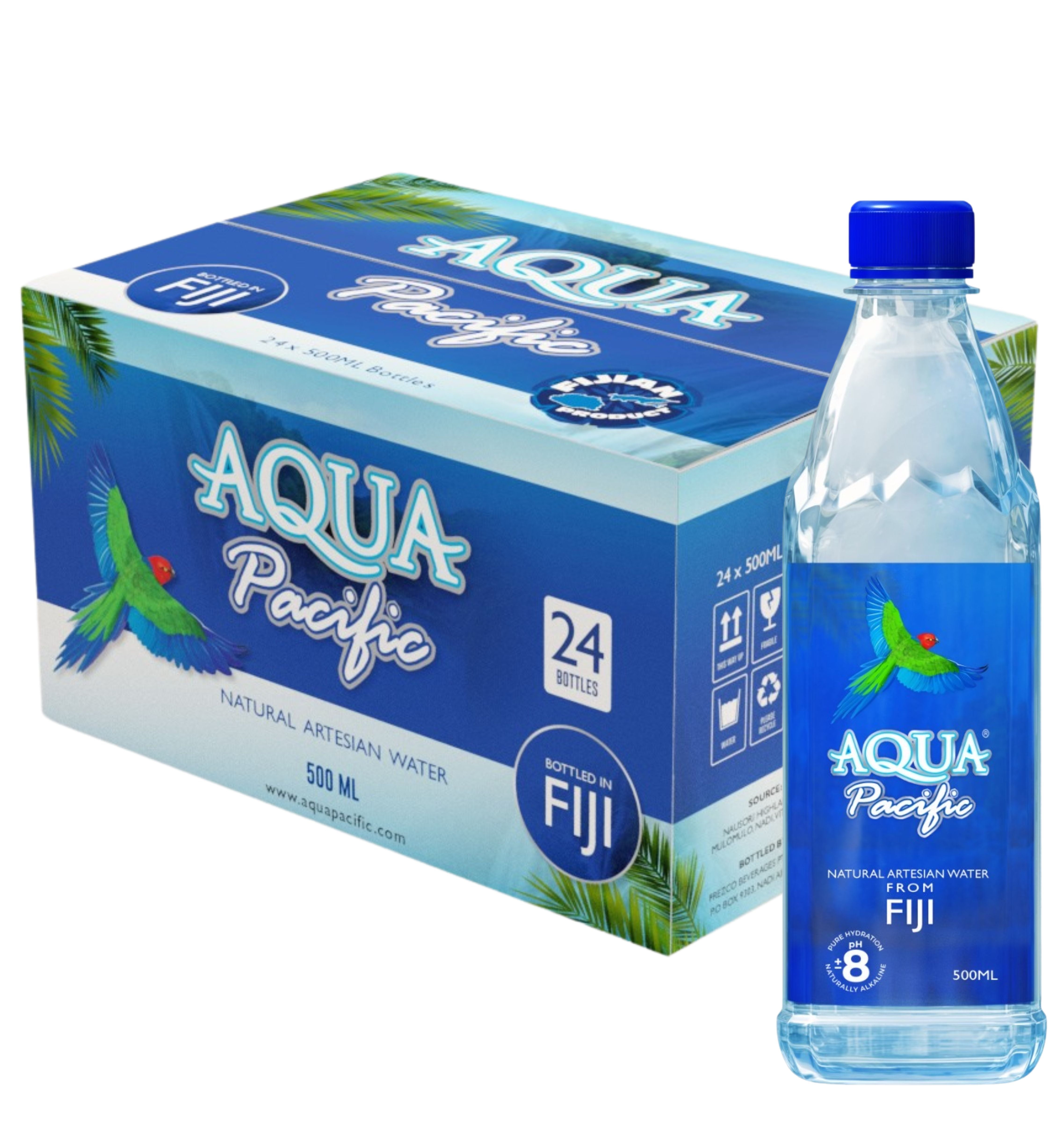 Natural ARTESIAN Mineral Water Case Pack of 24 (500 mL EA Bottle) Discover Fiji's Finest H20, Naturally High pH & Alkaline - Aqua Pacific®