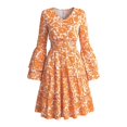 thumbnail image 5 of Alun 2026 Spring Floral Dresses for Women V-Neck Long Sleeve Elastic Waisted Flare Sleeve Ruffle Hem Midi Dress Cozy Breathable Lightweight Flowy Swing Summer Sundress Orange XXL, 5 of 6