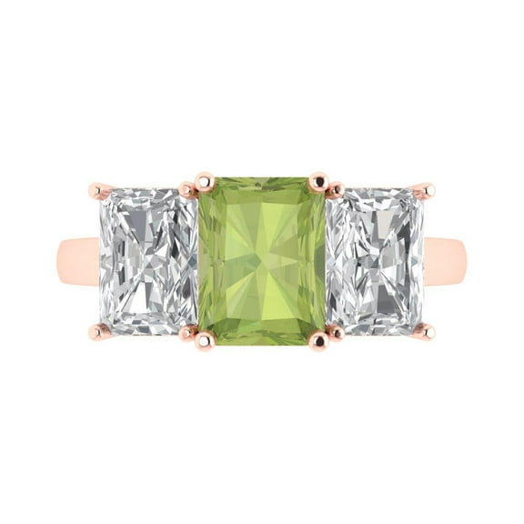 Three-Stone Engagement Ring for Women - 4ct Natural Peridot in 14K Rose Gold Promise Ring