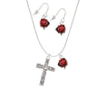 thumbnail image 2 of Delight Jewelry Silvertone Large Celtic Vine Cross Red Lucky Ladybug Necklace and Dangle Earrings Set, 2 of 6