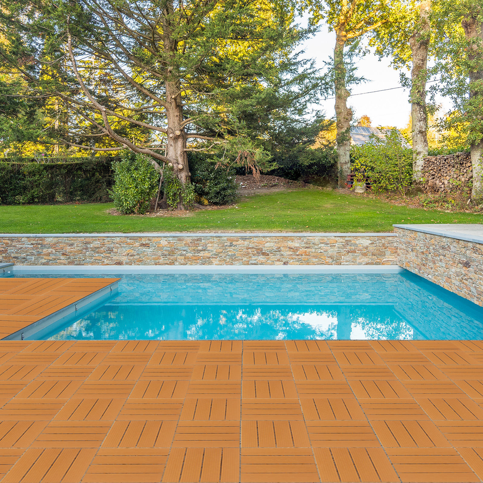 Plastic Interlocking Deck Tiles, 27 Pack, 11.4