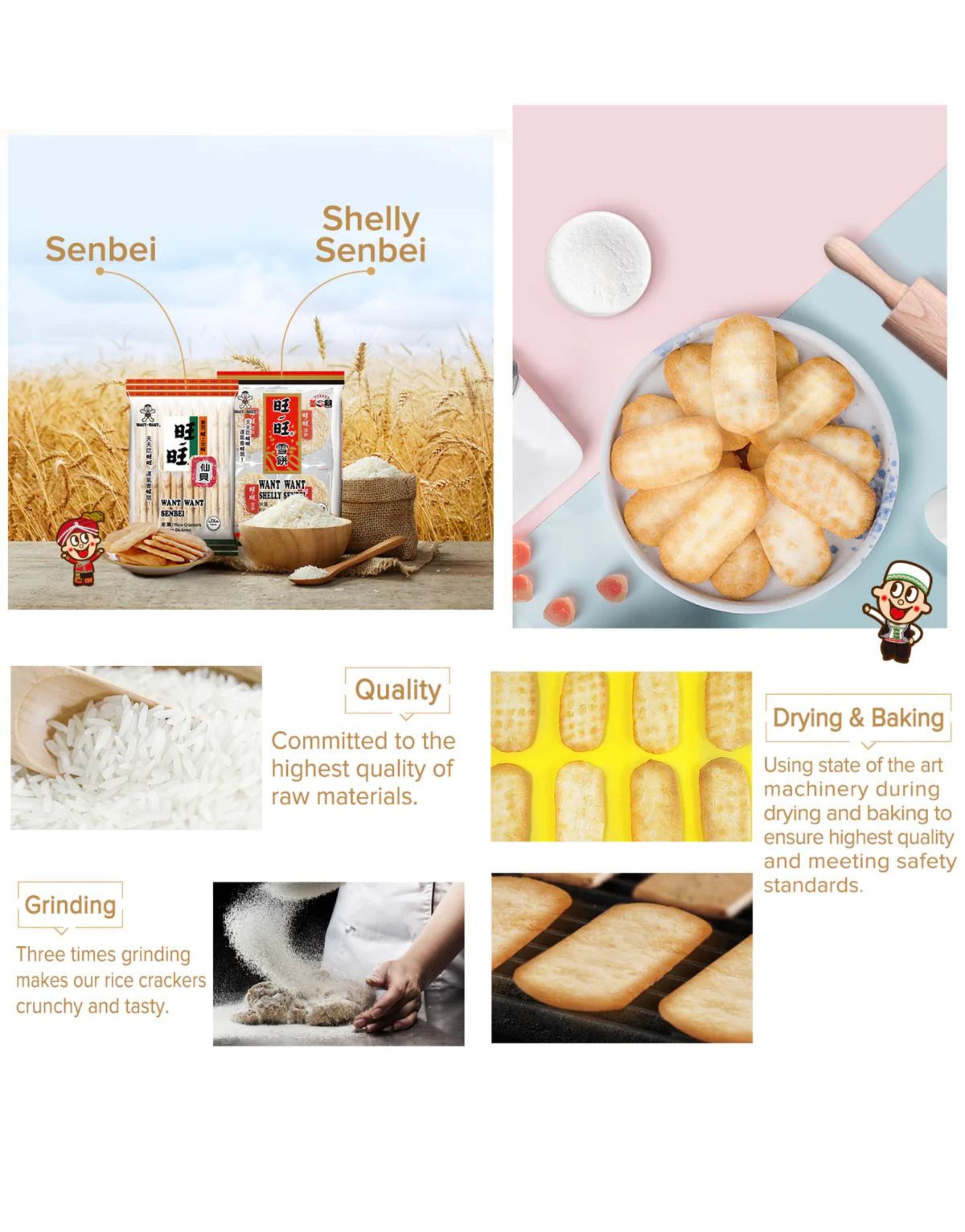 Want Want Senbei Japanese Snack, Original Rice Crackers, 3.2Oz/92g